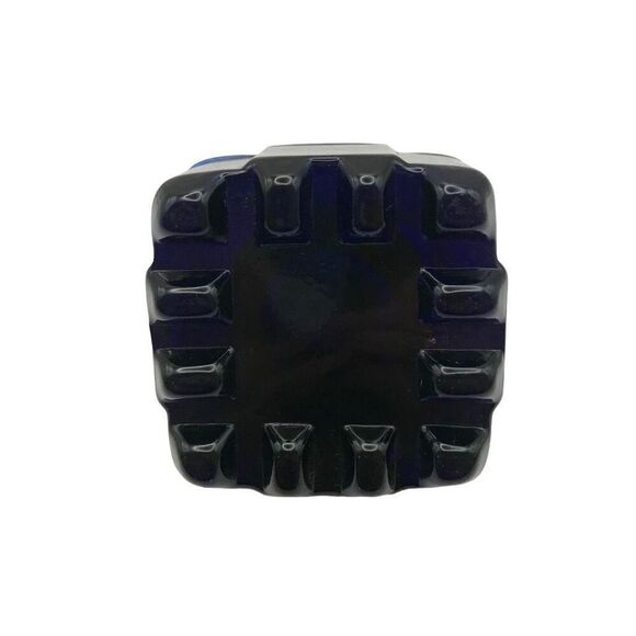 Antique Cobalt Glass Inkwell Square With Brass Hinged Lid - Picture 4 of 12